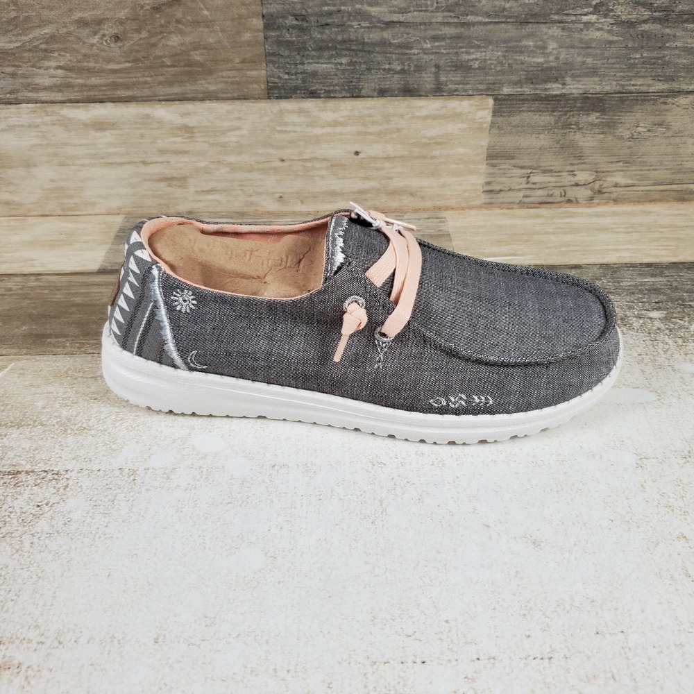 Hey Dude Wendy Boho Womens Loafers Sz 7 Gray Comfort Round Toe Slip On Shoes